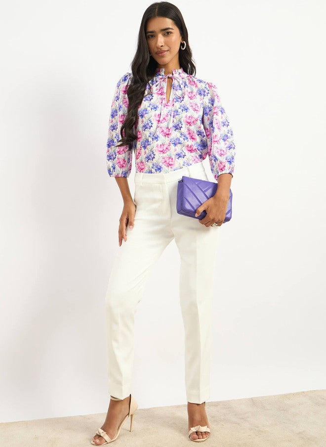 SALT ATTIRE Floral Print Tie-Up Neck Top - Image 1
