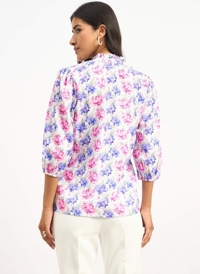 SALT ATTIRE Floral Print Tie-Up Neck Top - Image 5