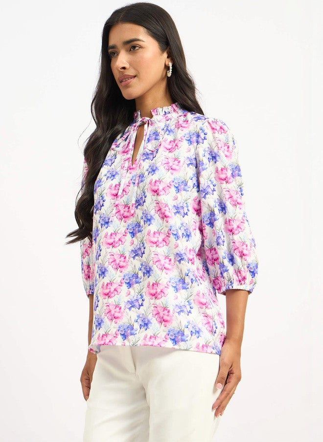 SALT ATTIRE Floral Print Tie-Up Neck Top - Image 3