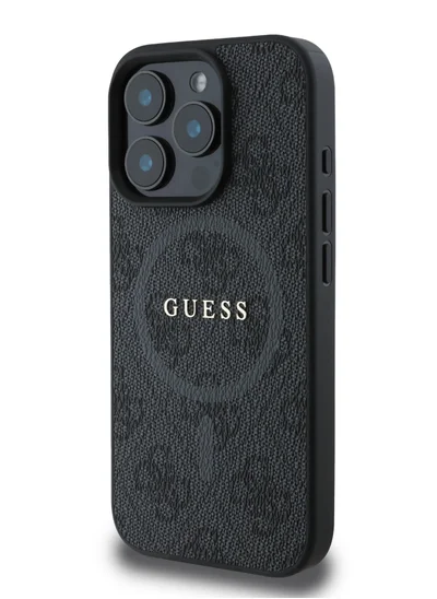 GUESS iPhone 16 Pro Max MagSafe Case PU 4G Hard Cover with Classic Logo / Shock Absorption/ Raised Bezels / Slim and Lightweight Back Cover - Black