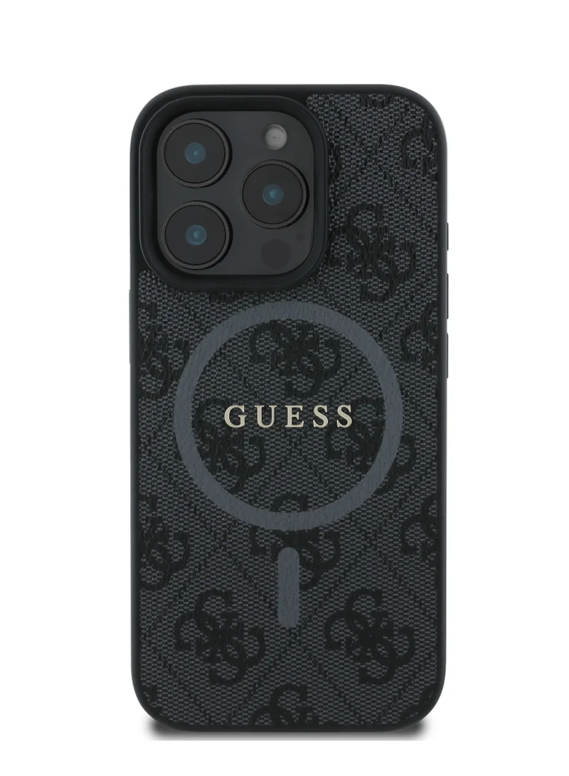 GUESS iPhone 16 Pro Max MagSafe Case PU 4G Hard Cover with Classic Logo / Shock Absorption/ Raised Bezels / Slim and Lightweight Back Cover - Black