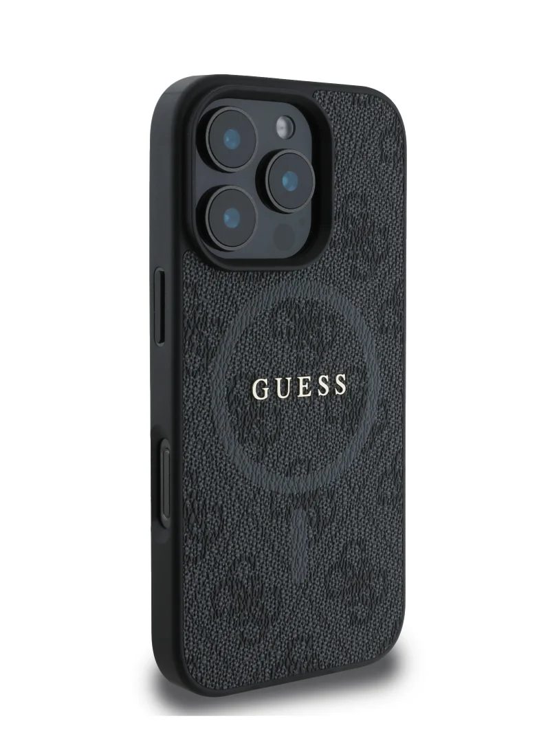 GUESS iPhone 16 Pro Max MagSafe Case PU 4G Hard Cover with Classic Logo / Shock Absorption/ Raised Bezels / Slim and Lightweight Back Cover - Black