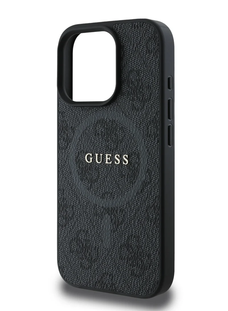 GUESS iPhone 16 Pro Max MagSafe Case PU 4G Hard Cover with Classic Logo / Shock Absorption/ Raised Bezels / Slim and Lightweight Back Cover - Black
