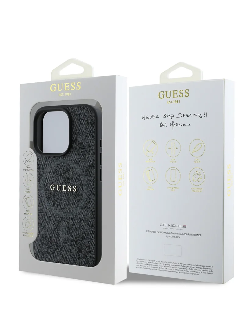 GUESS iPhone 16 Pro Max MagSafe Case PU 4G Hard Cover with Classic Logo / Shock Absorption/ Raised Bezels / Slim and Lightweight Back Cover - Black