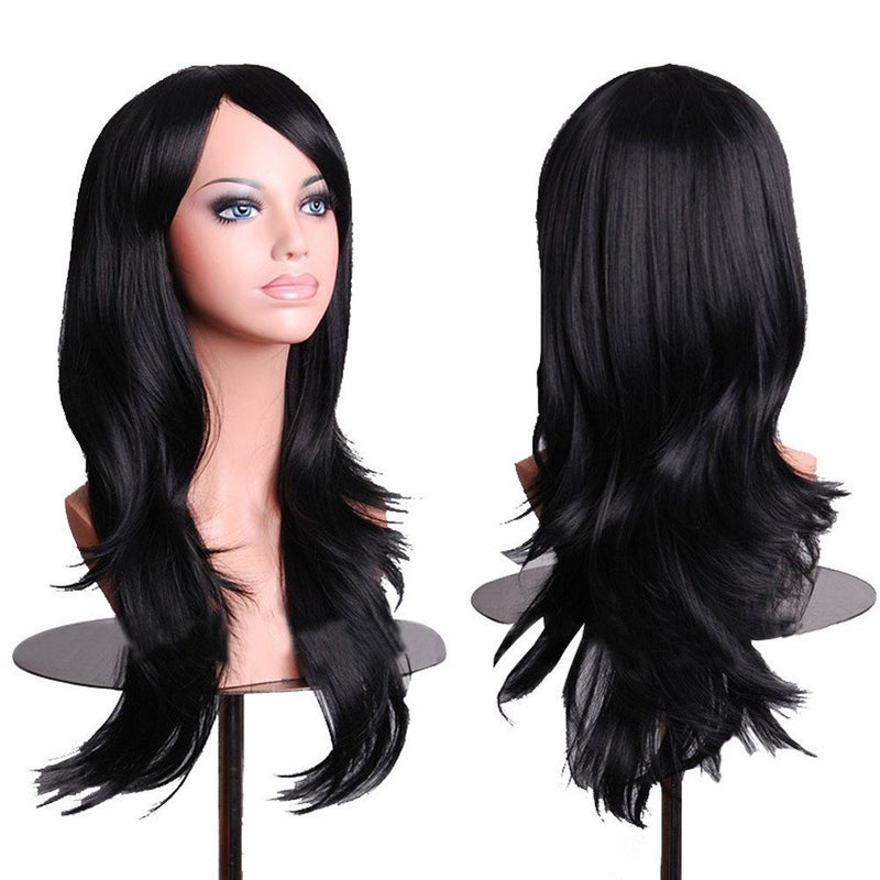 AneShe Wigs 28 Long Wavy Hair Heat Resistant Cosplay Wig for Women Black