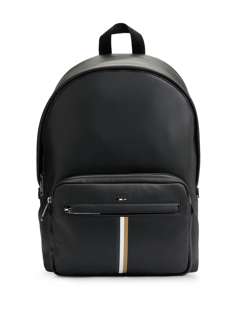 BOSS Faux-leather backpack with signature stripe