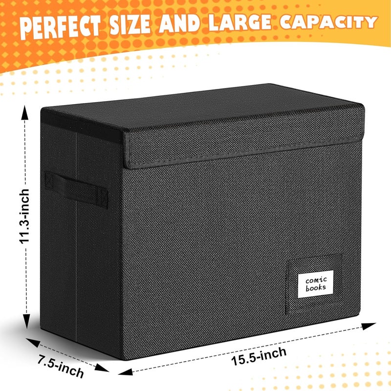 Leffis 4 Pack Comic Book Storage, Collapsible and Stackable Comic Short Box, Moistureproof Comic Box with Lid and Label Slot 15.5" X 7.5" X 11.3" Holds 150 Comics - Image 2