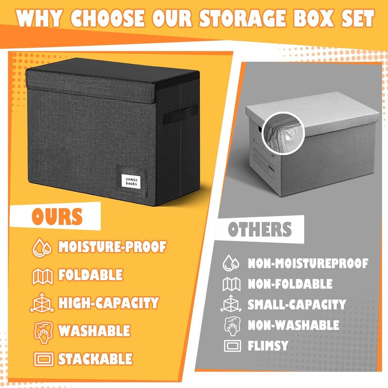 Leffis 4 Pack Comic Book Storage, Collapsible and Stackable Comic Short Box, Moistureproof Comic Box with Lid and Label Slot 15.5" X 7.5" X 11.3" Holds 150 Comics - Image 5