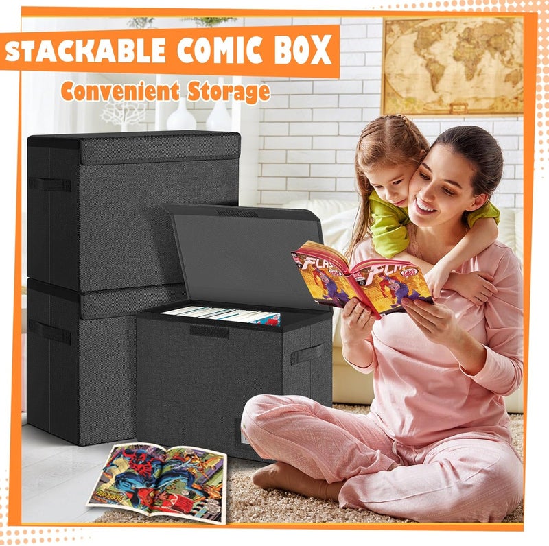 Leffis 4 Pack Comic Book Storage, Collapsible and Stackable Comic Short Box, Moistureproof Comic Box with Lid and Label Slot 15.5" X 7.5" X 11.3" Holds 150 Comics - Image 4