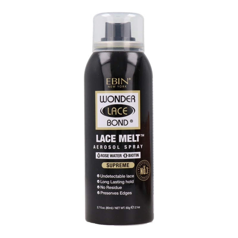 EBIN NEW YORK Wonder Lace Melt Aerosol Spray - Rose Water + Biotin Infused (80ml./ 2.7oz) - Preserves Edges & Undetectable Lace | Long lasting hold | No Residue