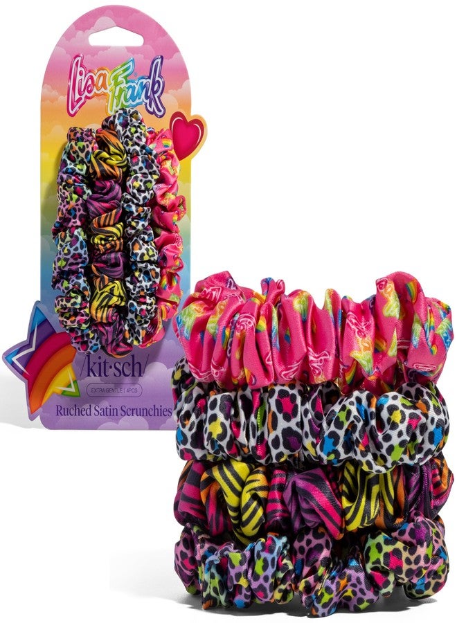 Kitsch Lisa Frank x Kitsch Ruched Satin Scrunchies for Women - Softer Than Silk Scrunchies | Hair Ties No Damage for Frizz-Free Sleep | Ideal Gifts for Women - Rainbow Leopard 4 pcs - Image 1