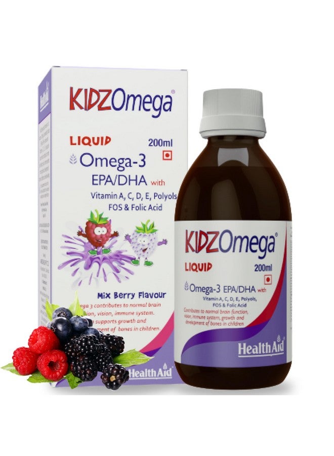 Health Aid HealthAid KidzOmega - 200ml | Ideal For Kids Where Yummy Meets Healthy | Omega 3 DHA with Vitamin C, D, E | Omega 3 syrup for kids optimal growth | Supports Brain Health | Mix Berry Flavor - Image 1