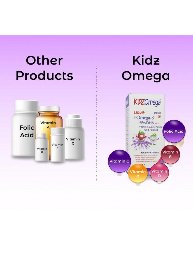 Health Aid HealthAid KidzOmega - 200ml | Ideal For Kids Where Yummy Meets Healthy | Omega 3 DHA with Vitamin C, D, E | Omega 3 syrup for kids optimal growth | Supports Brain Health | Mix Berry Flavor - Image 3