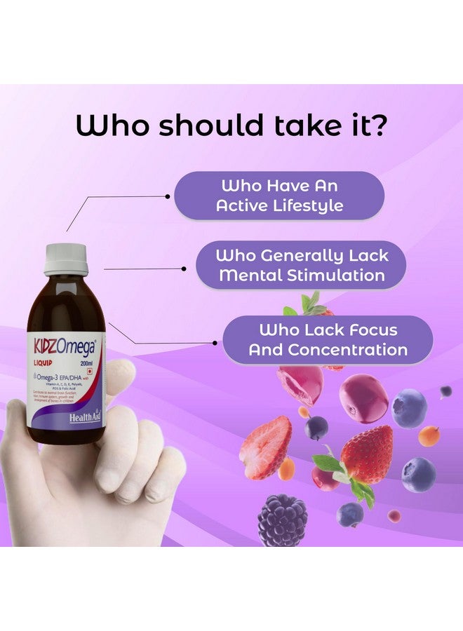 Health Aid HealthAid KidzOmega - 200ml | Ideal For Kids Where Yummy Meets Healthy | Omega 3 DHA with Vitamin C, D, E | Omega 3 syrup for kids optimal growth | Supports Brain Health | Mix Berry Flavor - Image 2