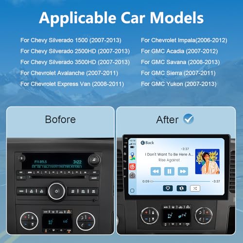 AWESAFE Car Radio Stereo Android 13 for Chevy Silverado 2007-2013 Tahoe Equinox GMC Sierra Yukon with Wireless CarPlay Android Auto Backup Camera - Image 2