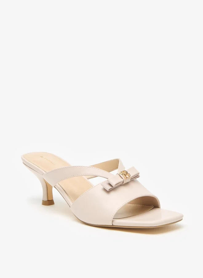 Flora Bella By Shoexpress Women Bow Accent Slip-On Sandals with Kitten Heels