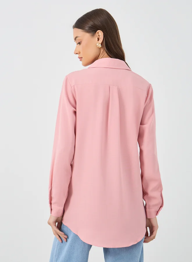 Styli Styli Floral Embroidered Spread Collar Shirt