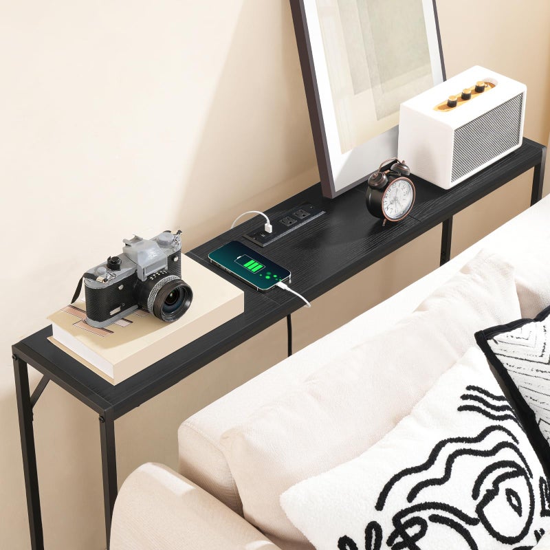 MAHANCRIS Console Table, Narrow Sofa Table, 43.3â€ Entrance Table with Power Station, Behind Couch Table, Simple Style, for Living Room, Hallway, Entryway, Foyer, Black CTHB112E01 - Image 4