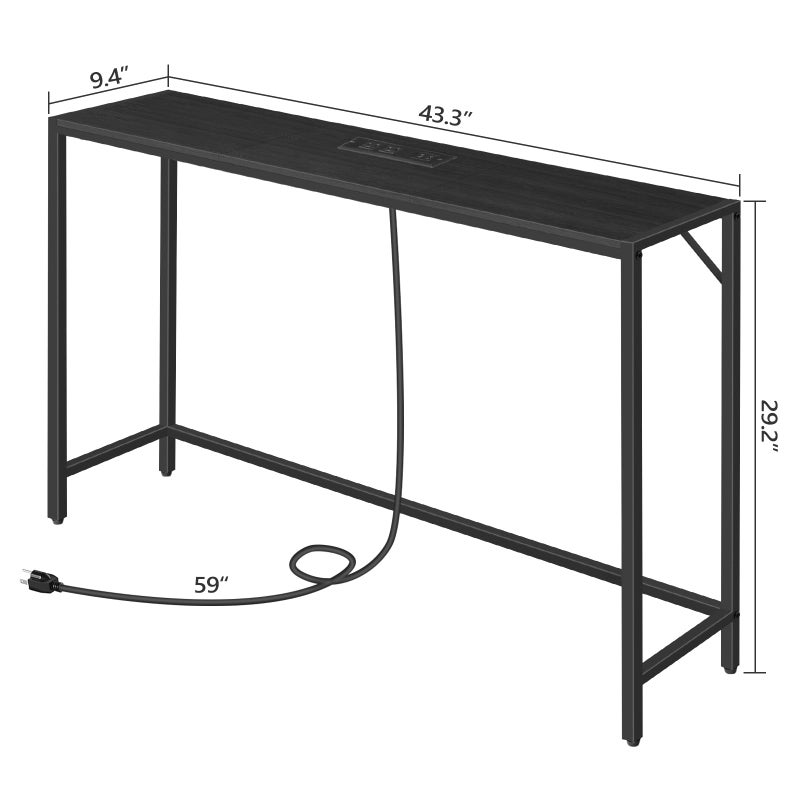 MAHANCRIS Console Table, Narrow Sofa Table, 43.3â€ Entrance Table with Power Station, Behind Couch Table, Simple Style, for Living Room, Hallway, Entryway, Foyer, Black CTHB112E01 - Image 5