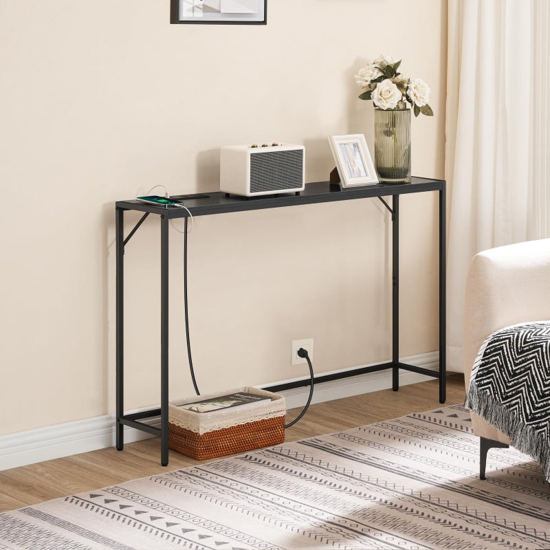 MAHANCRIS Console Table, Narrow Sofa Table, 43.3â€ Entrance Table with Power Station, Behind Couch Table, Simple Style, for Living Room, Hallway, Entryway, Foyer, Black CTHB112E01 - Image 3