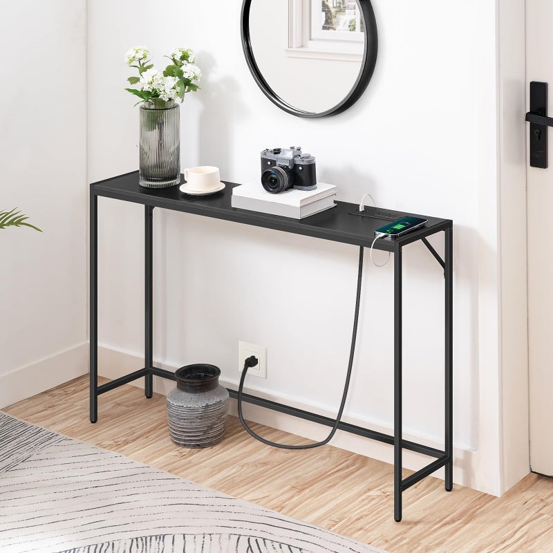 MAHANCRIS Console Table, Narrow Sofa Table, 43.3â€ Entrance Table with Power Station, Behind Couch Table, Simple Style, for Living Room, Hallway, Entryway, Foyer, Black CTHB112E01 - Image 2
