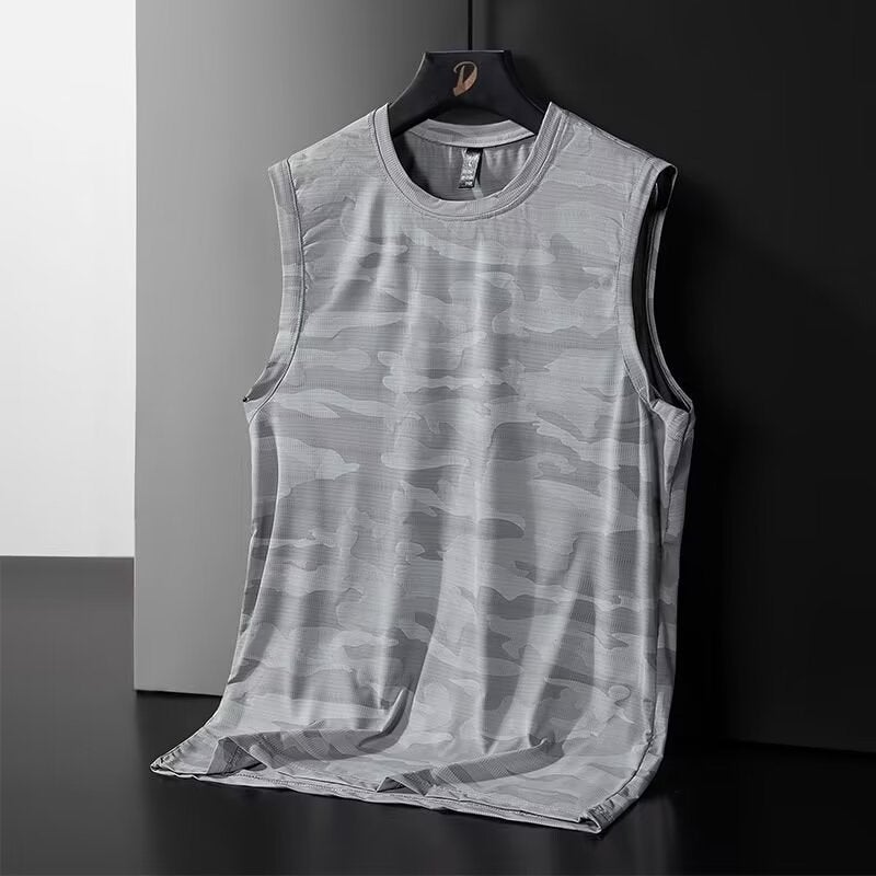 Breathable Quick-Dry Camo Ice-Silk Mens Tank White  - Image 5