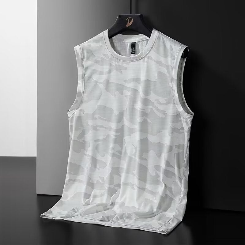 Breathable Quick-Dry Camo Ice-Silk Mens Tank White  - Image 1