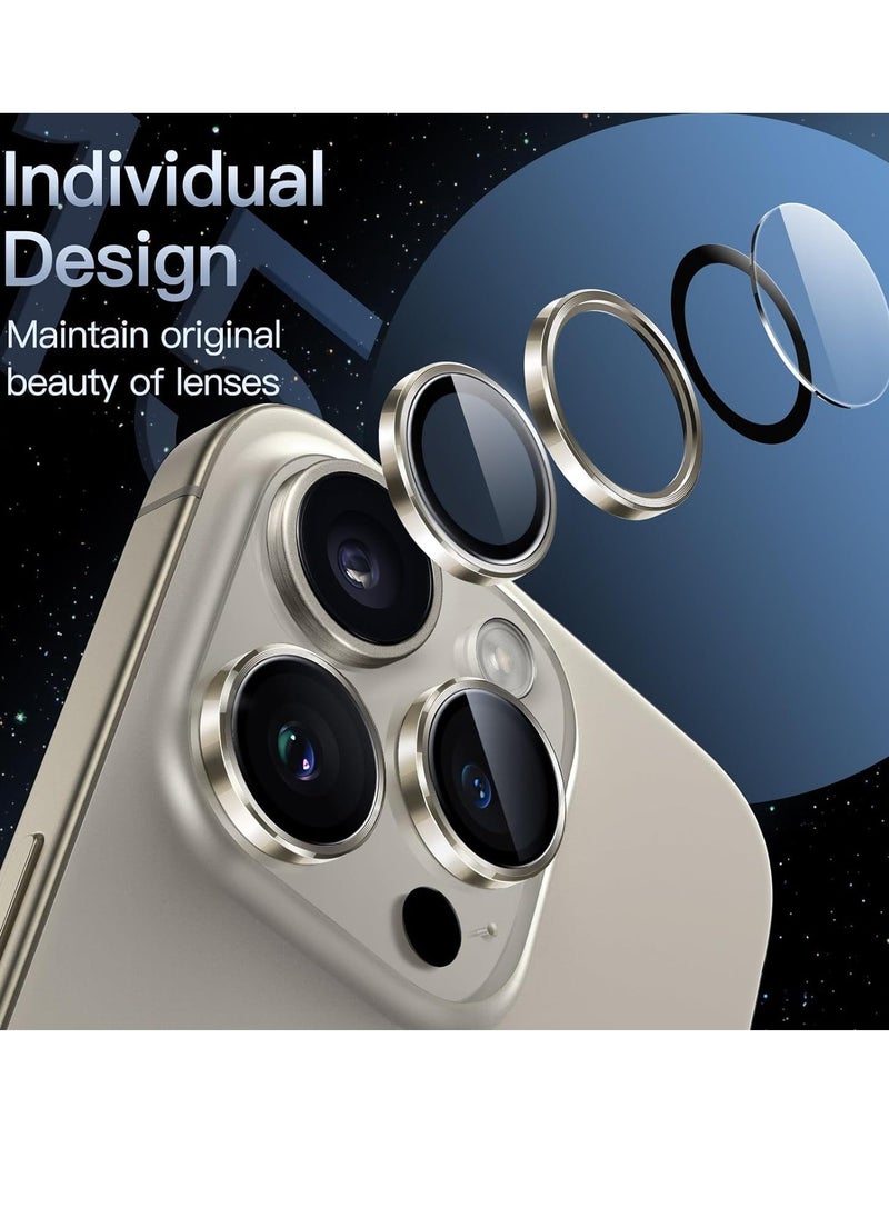 Raxoom Camera Lens Protector for iPhone 15 Pro 6.1-Inch and iPhone 15 Pro Max 6.7-Inch, 9H Tempered Glass Metal Individual Ring Cover, HD Clear, 3-Pack (Natural Titanium) - Image 2