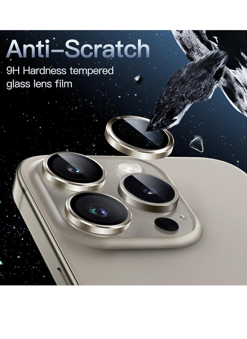 Raxoom Camera Lens Protector for iPhone 15 Pro 6.1-Inch and iPhone 15 Pro Max 6.7-Inch, 9H Tempered Glass Metal Individual Ring Cover, HD Clear, 3-Pack (Natural Titanium) - Image 3