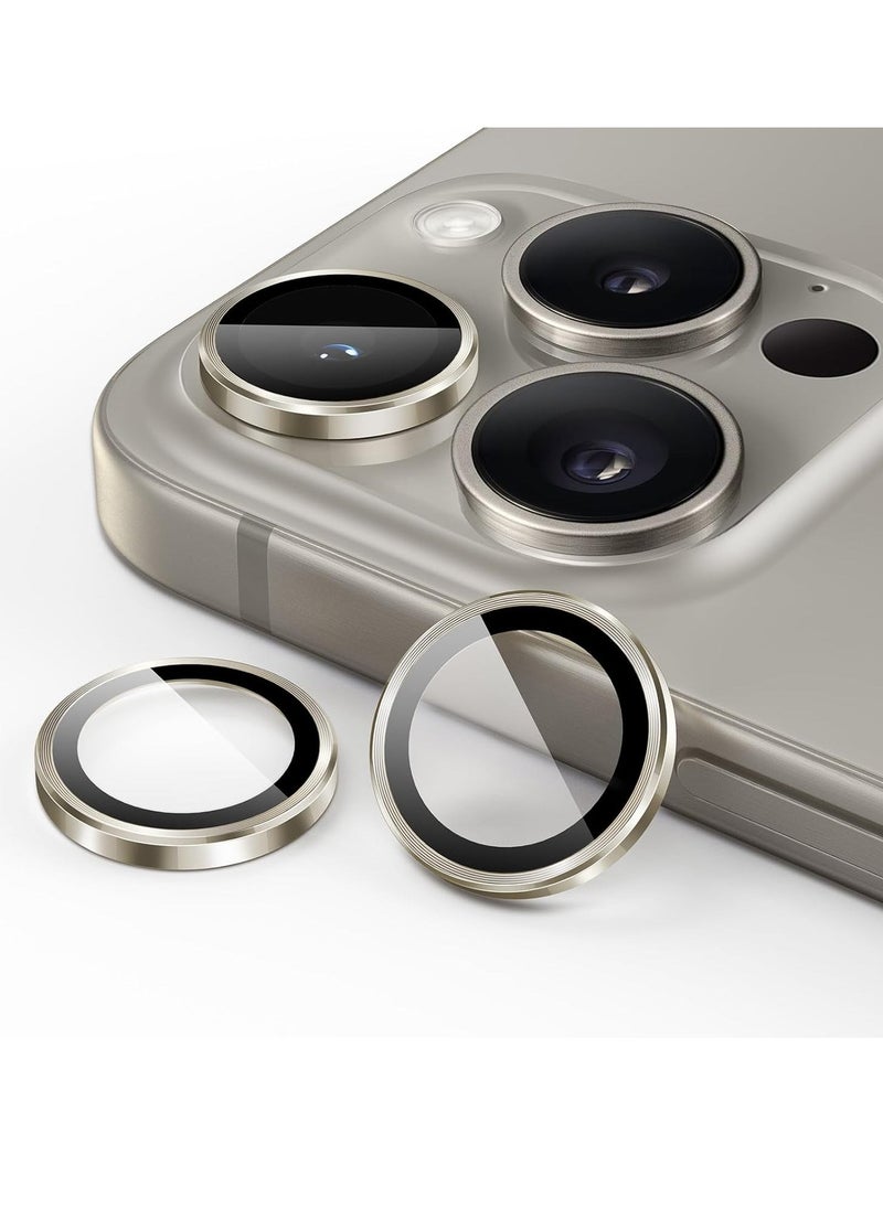 Raxoom Camera Lens Protector for iPhone 15 Pro 6.1-Inch and iPhone 15 Pro Max 6.7-Inch, 9H Tempered Glass Metal Individual Ring Cover, HD Clear, 3-Pack (Natural Titanium) - Image 1