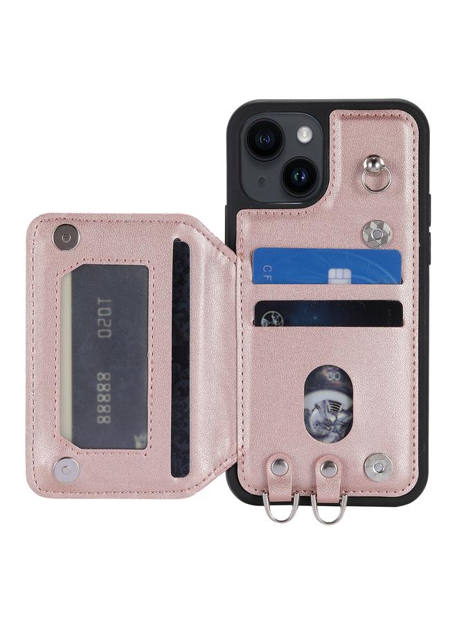 S-TOP Case For iPhone 15 Plus Grid Texture Card Bag Phone Case with Lanyard - Image 4