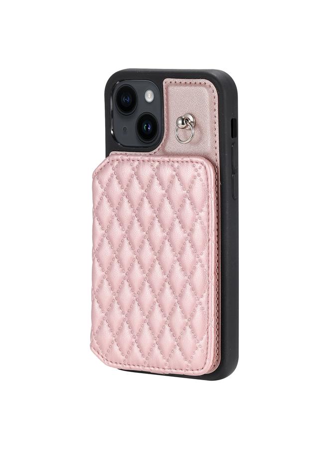 S-TOP Case For iPhone 15 Plus Grid Texture Card Bag Phone Case with Lanyard - Image 2