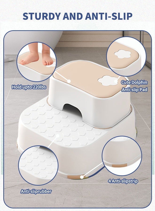Vividorad Toddler Step Stool, 2 Step Stool with Anti-Slip Surface & Base,Toddler Step Stool for Bathroom Sink,2 Step Stool for Kids Toilet Potty Training,Kids Step Stool for Toddlers Potty Training, Kitchen, Living Room, Bedroom, Toy Room - Image 4
