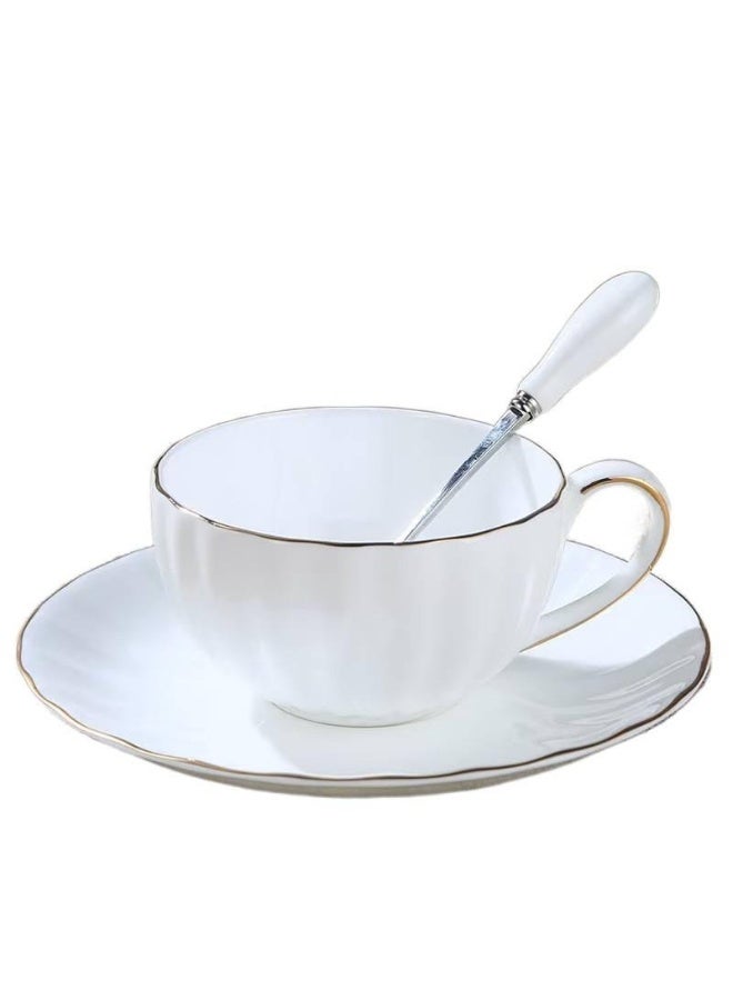 طقم فناجين قهوة وصحن من البورسلين مكون من 6 قطع مطلي باللونين الأبيض والذهبي، طقم شاي، طقم فناجين قهوة وصحن من البورسلين - 6 أكواب و6 صحون - طقم فناجين شاي أبيض أنيق من البورسلين للإسبريسو والكابتشينو واللاتيه - آمن للاستخدام في الميكروويف وغسالة الأطباق (200 مل) - Image 5