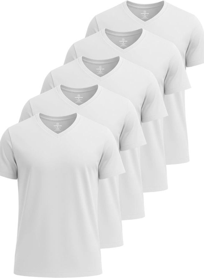 REALESSENTIALS 5 Pack: Men's V-Neck Dry-Fit Moisture Wicking Active Athletic Tech Performance T-Shirt, Set 8, XL - Image 1