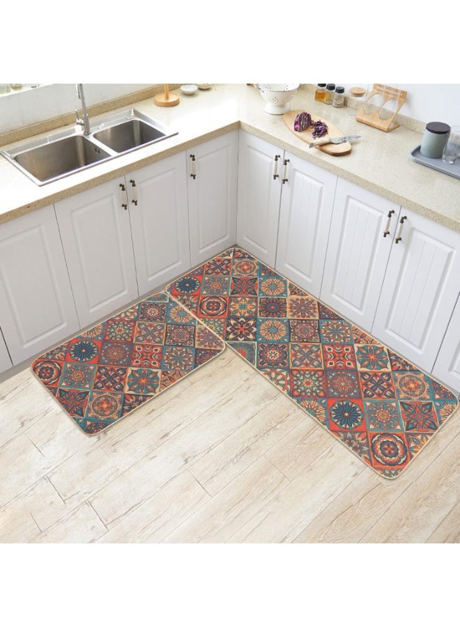 سجاد مطبخ وحصائر غير زلقة مجموعات قابلة للغسل مع دعم مطاطي حصيرة مطبخ مجموعة من 2 مزرعة منخفضة المزرعة الطابق حصيرة للمنزل الجبهة الباب عطلة ديكور (115× 38+ 56× 38سم) - Image 2