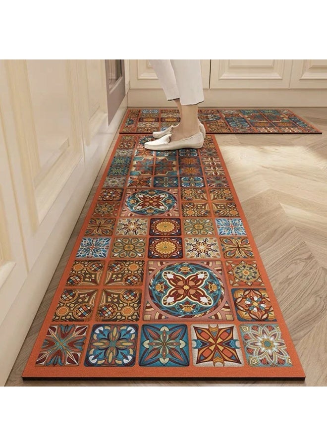 سجاد مطبخ وحصائر غير زلقة مجموعات قابلة للغسل مع دعم مطاطي حصيرة مطبخ مجموعة من 2 مزرعة منخفضة المزرعة الطابق حصيرة للمنزل الجبهة الباب عطلة ديكور (115× 38+ 56× 38سم) - Image 1