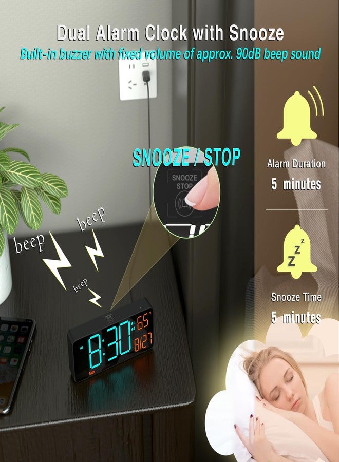 KOSUMOSU ساعة كوسوموسو الرقمية لغرفة النوم، ساعة منبه 6.7 بوصة لغرفة المعيشة، خاصية التعتيم التلقائي، التاريخ، اليوم، الثواني، درجة الحرارة الداخلية، ساعة منبه رقمية صغيرة للفصول الدراسية، ساعات منبه LED لغرف النوم - Image 4