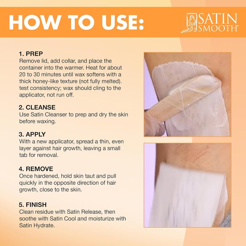 Satin Smooth Calendula Gold Hard Wax with Tea Tree Oil - Painless Hair Removal Wax for Sensitive Skin, Ideal for Face & Bikini Areas, 14oz - Image 5