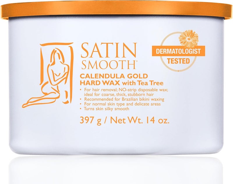 Satin Smooth Calendula Gold Hard Wax with Tea Tree Oil - Painless Hair Removal Wax for Sensitive Skin, Ideal for Face & Bikini Areas, 14oz - Image 1