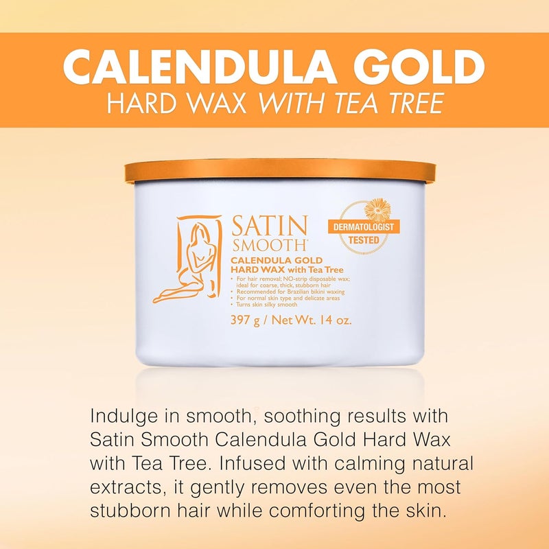 Satin Smooth Calendula Gold Hard Wax with Tea Tree Oil - Painless Hair Removal Wax for Sensitive Skin, Ideal for Face & Bikini Areas, 14oz - Image 3