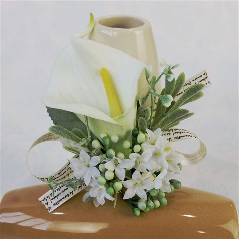 USIX USIX 2pc Pack-Handmade Artificial White Calla Lily Wrist Corsage Hand Flower with Elastic Wristband for Girl Bridesmaid Wedding Party Prom (Calla Lily) - Image 2