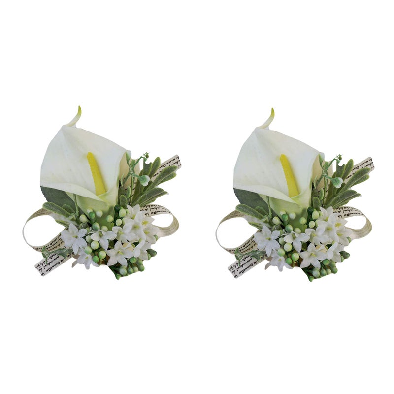 USIX USIX 2pc Pack-Handmade Artificial White Calla Lily Wrist Corsage Hand Flower with Elastic Wristband for Girl Bridesmaid Wedding Party Prom (Calla Lily) - Image 1