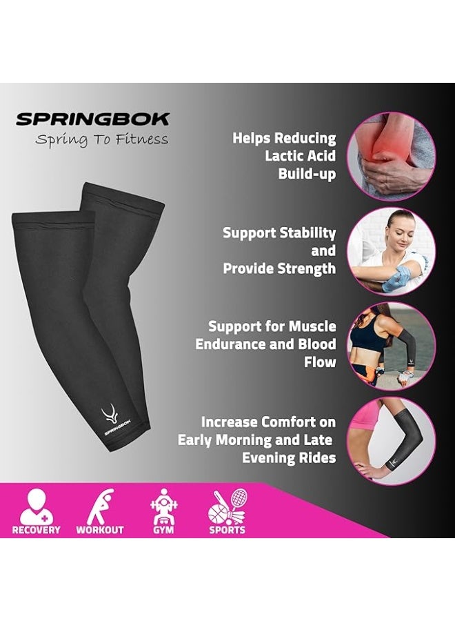 SPRINGBOK Elbow Arm Sleeves – UV Protection, Dri-Fit, Sweat-Wicking Compression Hand & Arm Covers for Sports, Gym, Running, Men & Women (Black, 2 Pieces) - Image 2