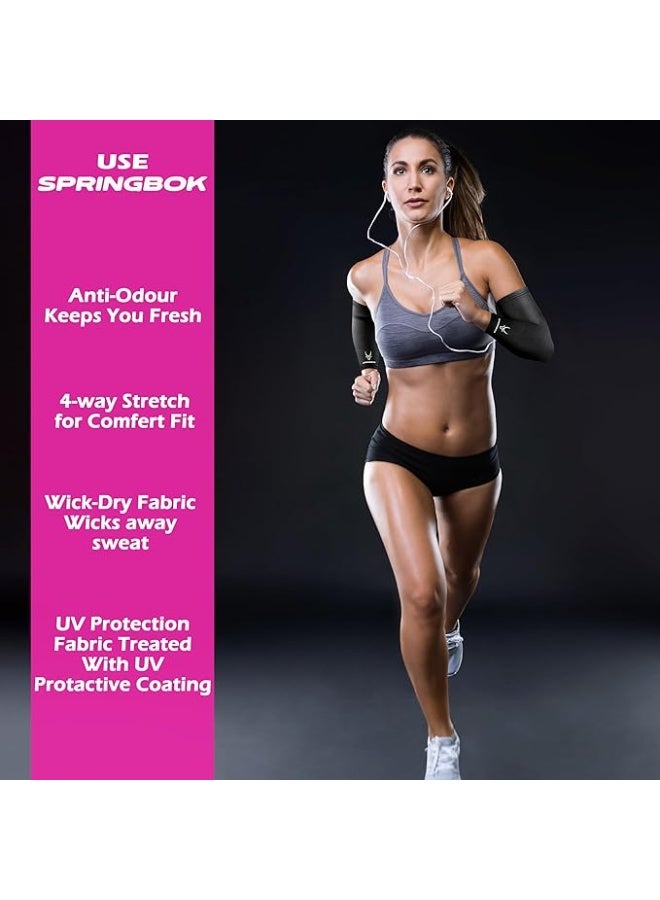 SPRINGBOK Elbow Arm Sleeves – UV Protection, Dri-Fit, Sweat-Wicking Compression Hand & Arm Covers for Sports, Gym, Running, Men & Women (Black, 2 Pieces) - Image 3