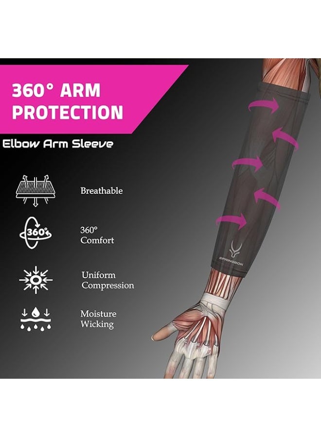 SPRINGBOK Elbow Arm Sleeves – UV Protection, Dri-Fit, Sweat-Wicking Compression Hand & Arm Covers for Sports, Gym, Running, Men & Women (Black, 2 Pieces) - Image 4