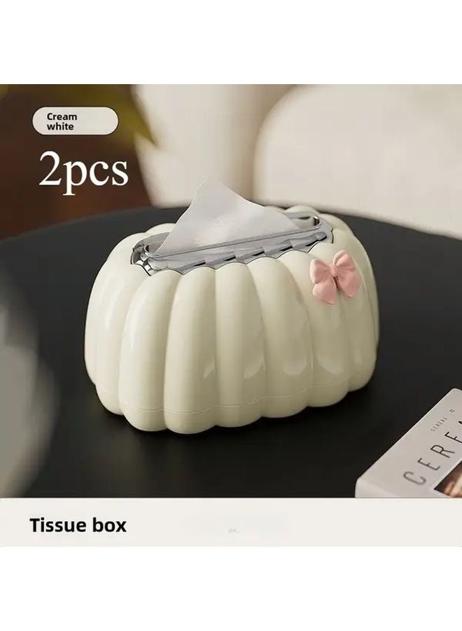 Cream White Nordic Pumpkin Tissue Box Storage For Home Office Car - Image 1