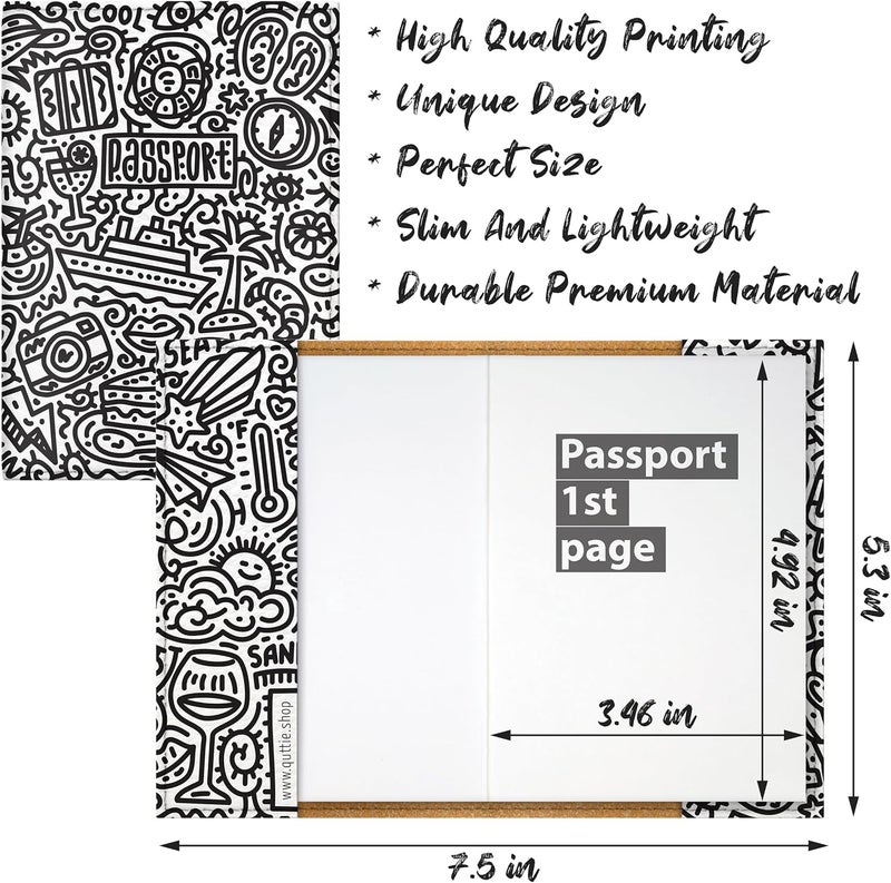 Quttie Passport Cover for Kids, Women and Men, Cute Travel Passport Holder (Doodle Pattern) - Image 2