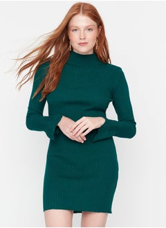 Emerald Green Emerald Green Fitting Mini Knitwear Basic Dress TWOAW23EL01415