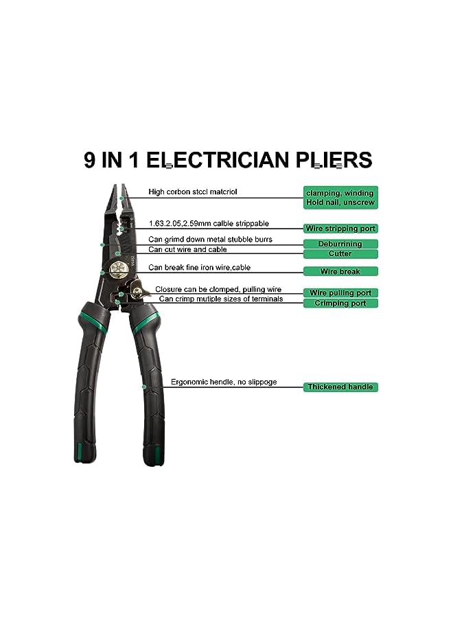 promass 9-in-1 Wire Stripper Tool, Cable Cutters, , Multifunctional Needle Nose Pliers for Electric Cable Stripping Cutting and Crimping, Plier Style Nose, ProTouch Grip for Maximum Comfort - Image 4